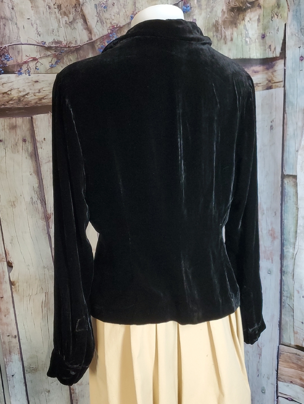 J Peterman 14 Black Velvet Button-Front Jacket Blouse un-lined shrug - Picture 4 of 6